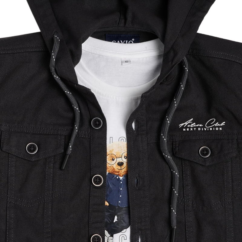 CAVIO Boys Regular Fit Solid Hooded Casual Jacket and T-Shirt - Image 4